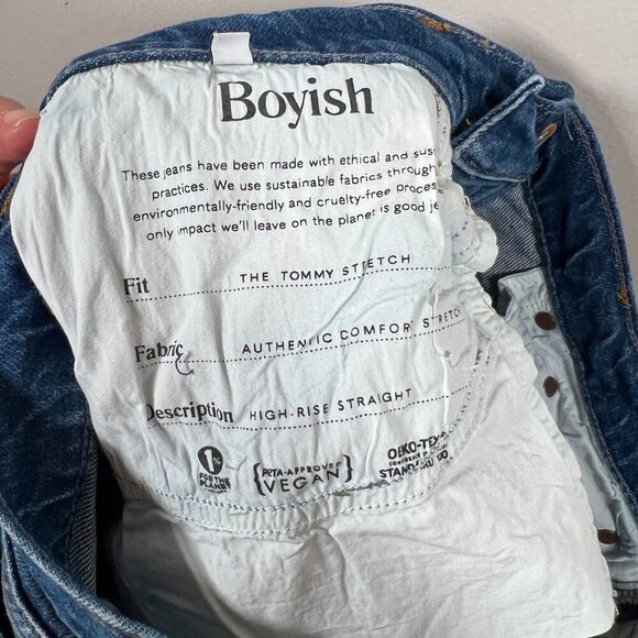 Boyish Tommy Stretch High Rise Straight Jeans Size 31 Ankle Frayed Hem Blue - Picture 13 of 13